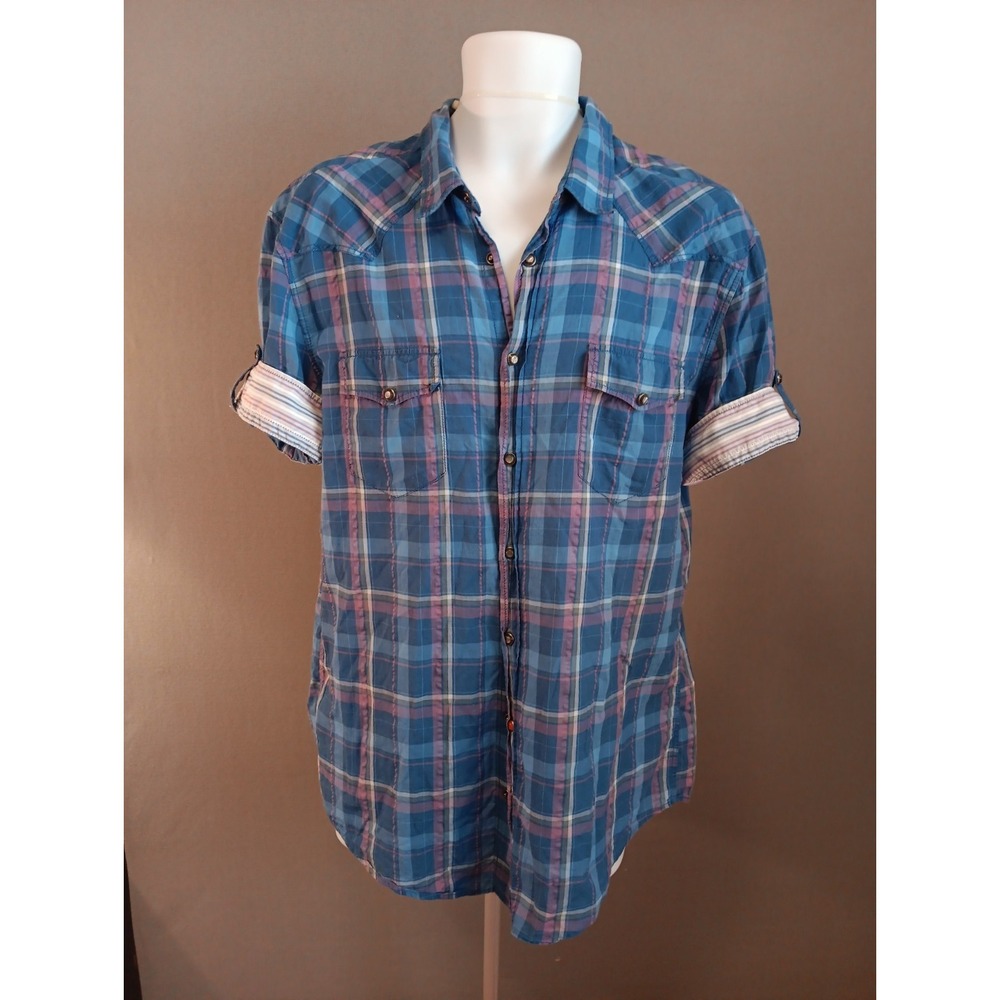 Hugo Boss Orange Western Cowboy‎ Men Slim Fit Pearl Snap Button Shirt Blue XXL